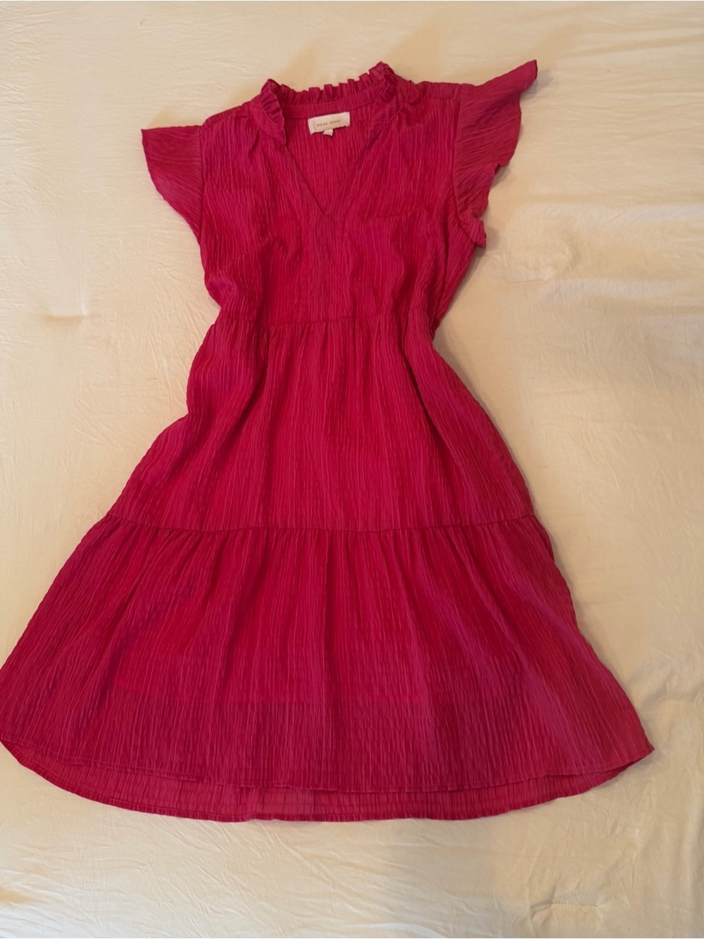 Dear John Fuchsia Pleated V-Neck Midi Dress